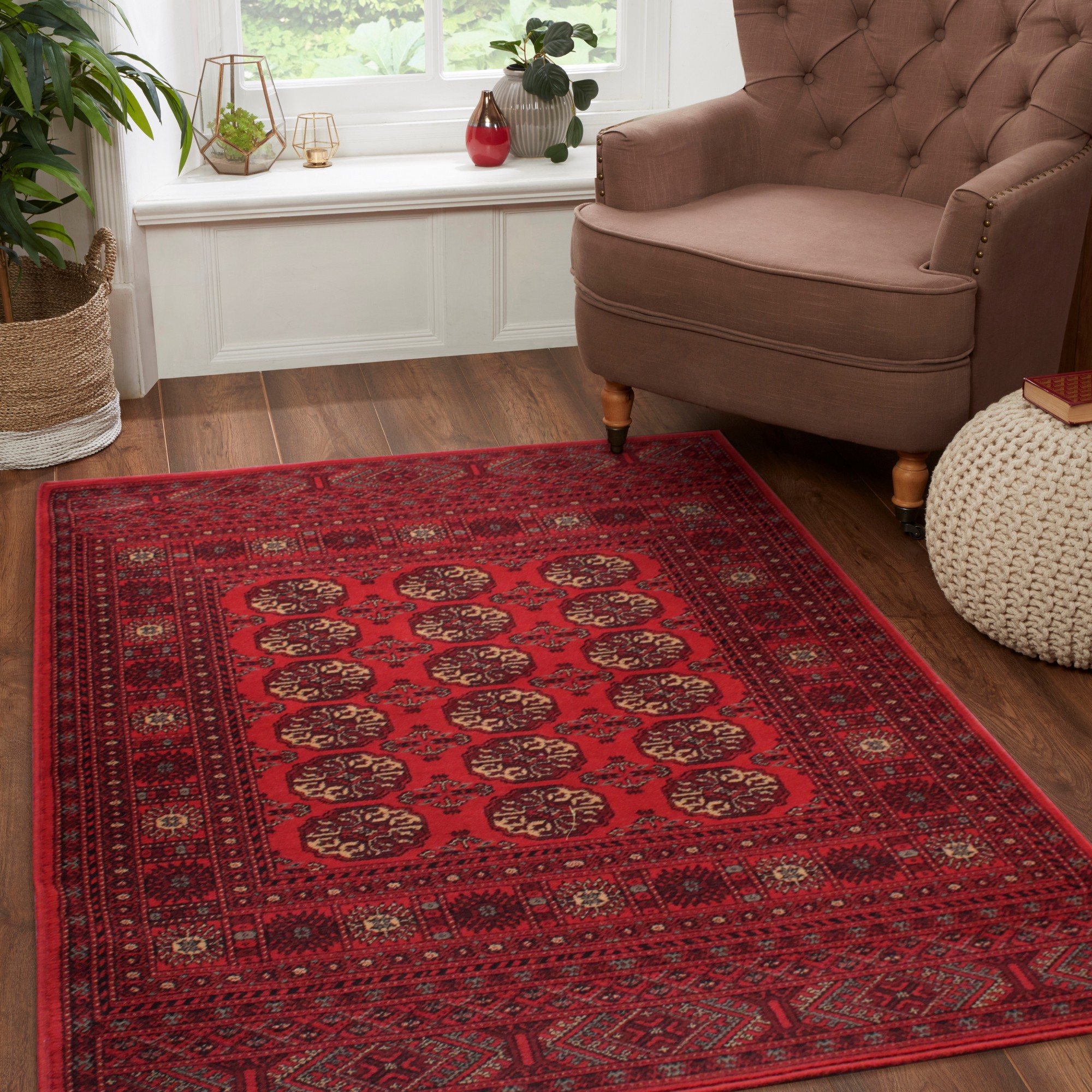 Traditional Keshan Heritage Bochara Bordered Rugs In Red